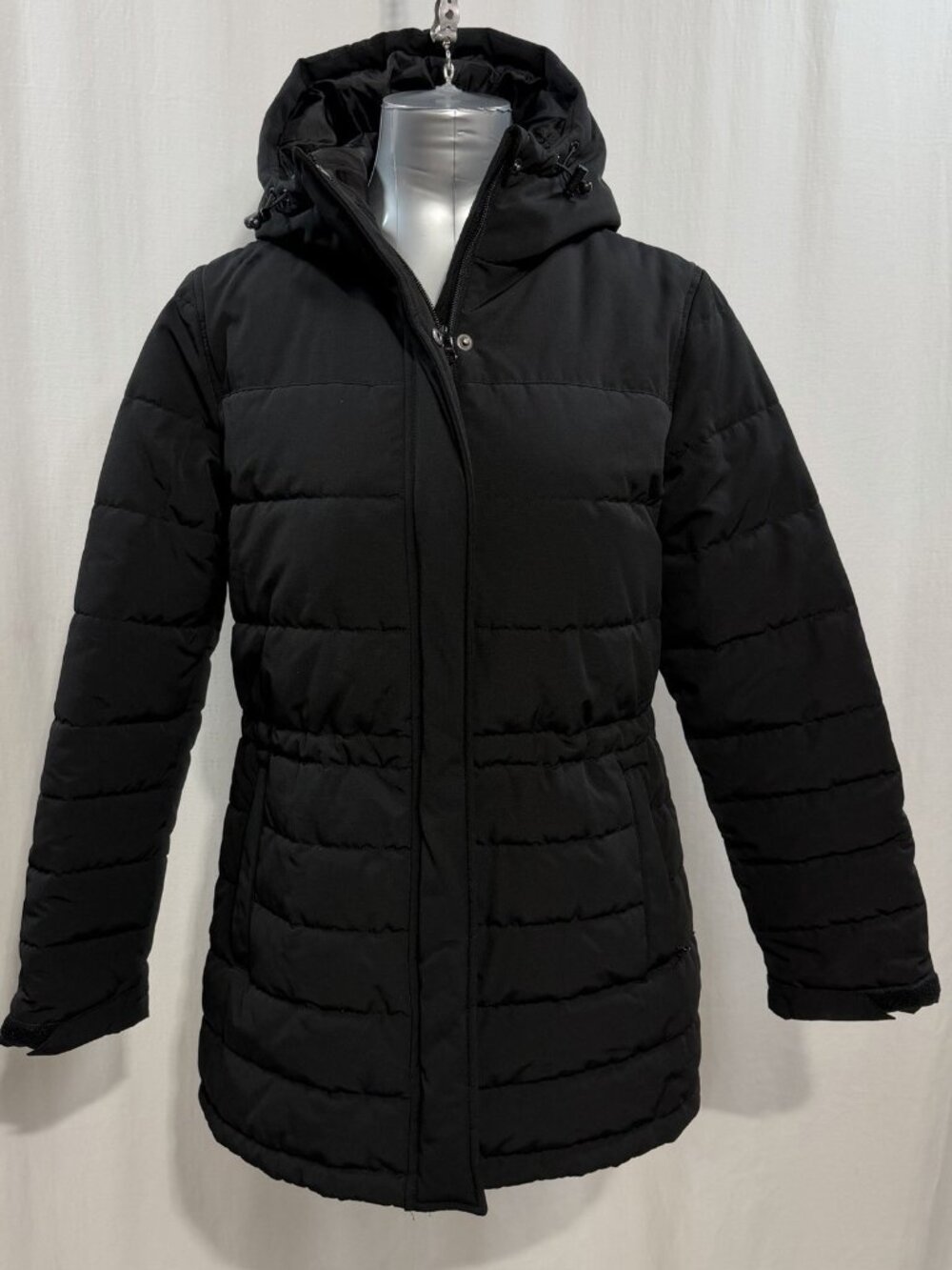 Joe Fresh Women's Black Hooded Puffer Mid-Length Heavy Winter Parka Jacket